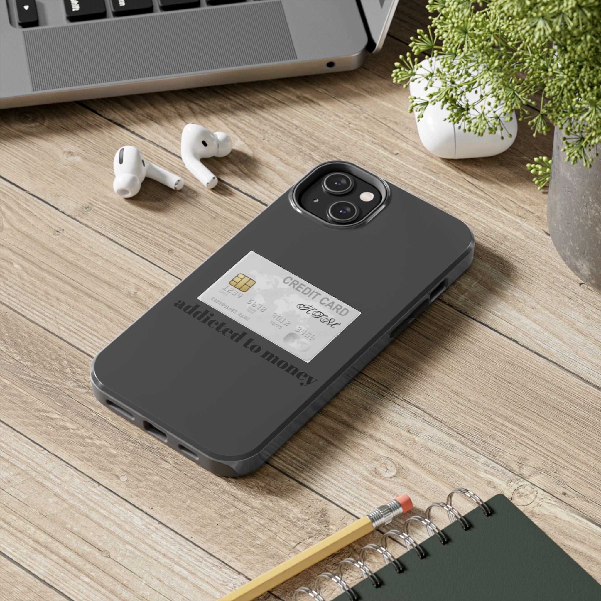 Addicted Credit Card Graphic Tough Phone Case — Minimal White Protective Cover